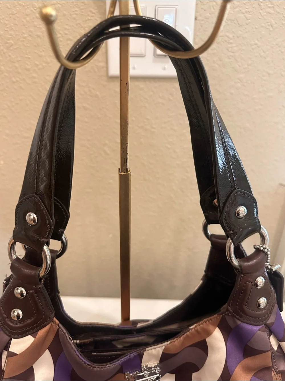 Coach Stylish Purple Patterned Shoulder Bag
